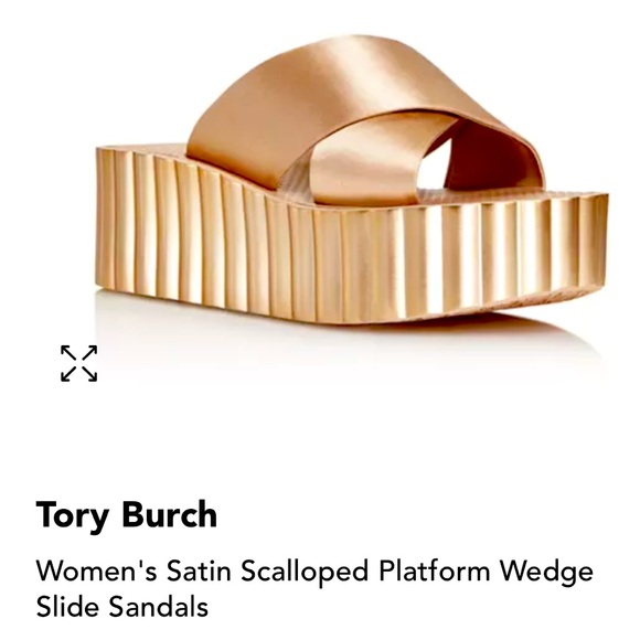 TORY BURCH Sz 7.5 rose, gold, scalloped platform, slides sexy contemporary AS IS - Picture 1 of 7